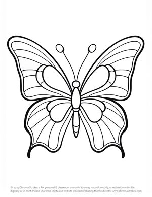 Free Butterfly coloring page for kids ages 6 and up