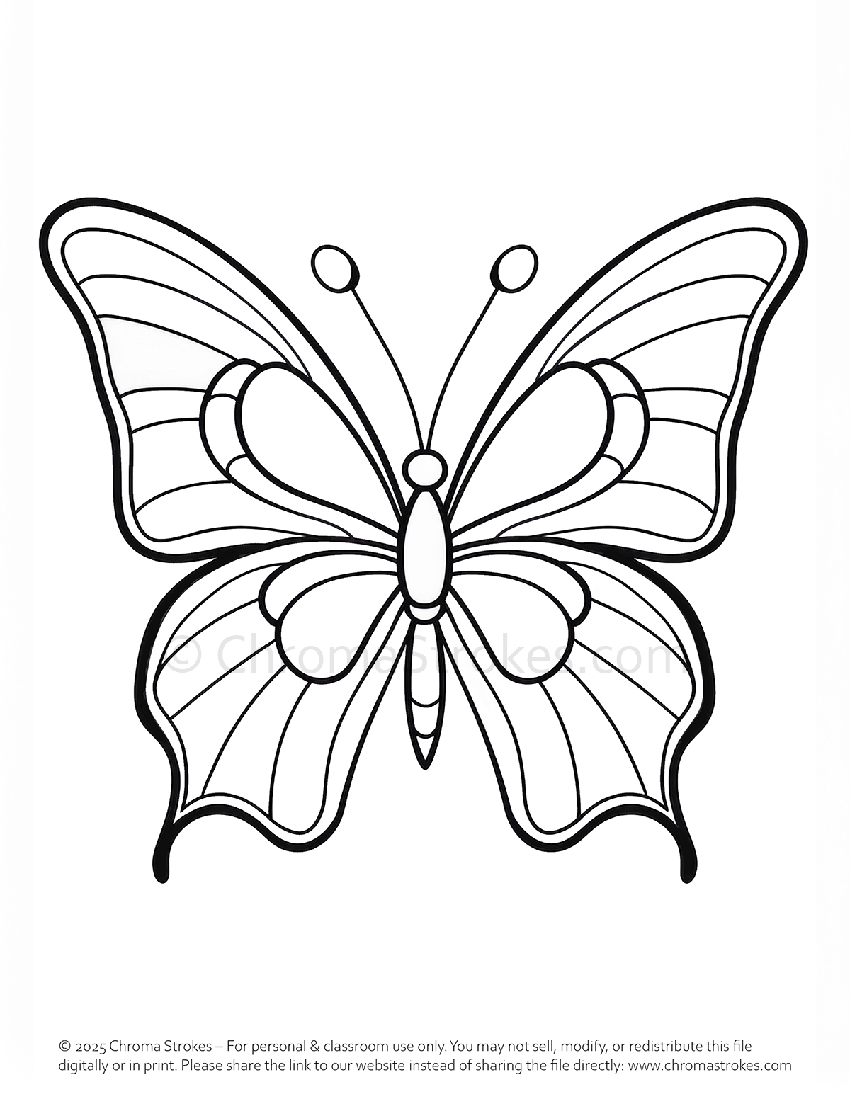 Free Butterfly coloring page for kids ages 6 and up