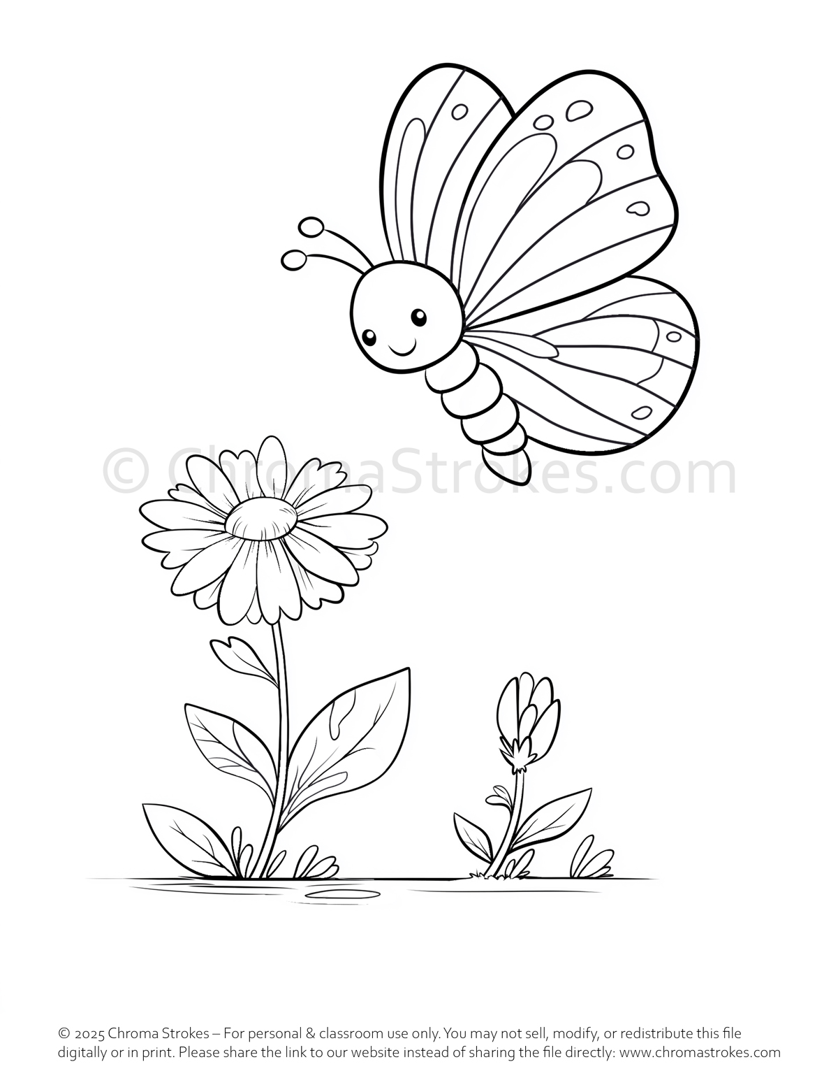 Cute butterfly coloring page free PDF