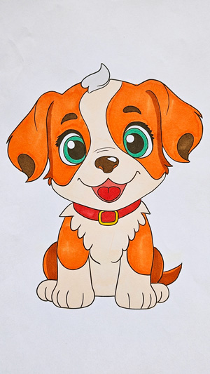 Free puppy coloring page colored example