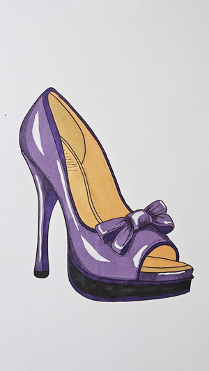 Women's shoe coloring page purple colored example