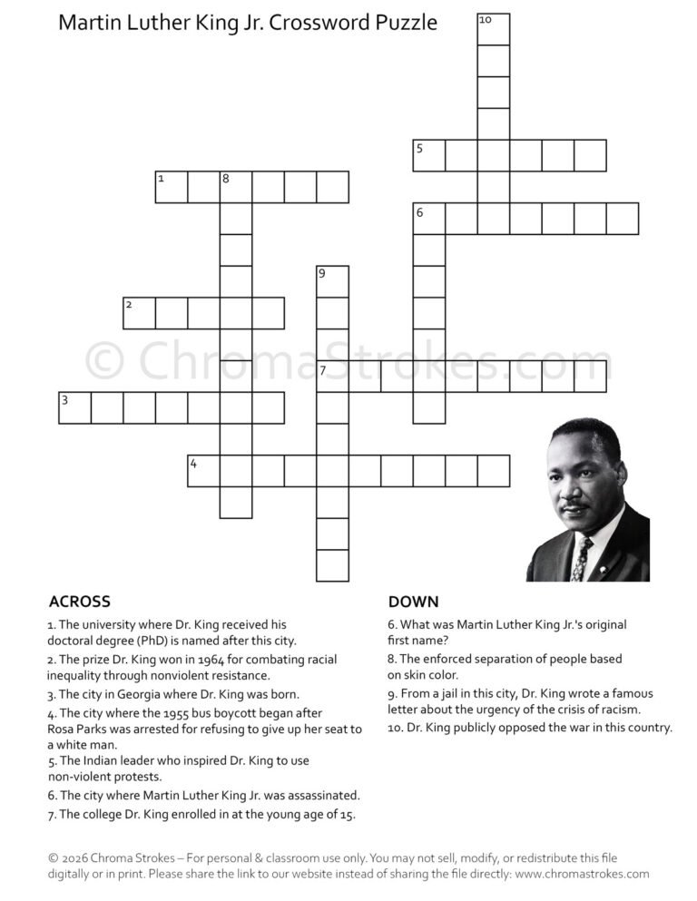 Martin Luther King Jr. Crossword Puzzle
