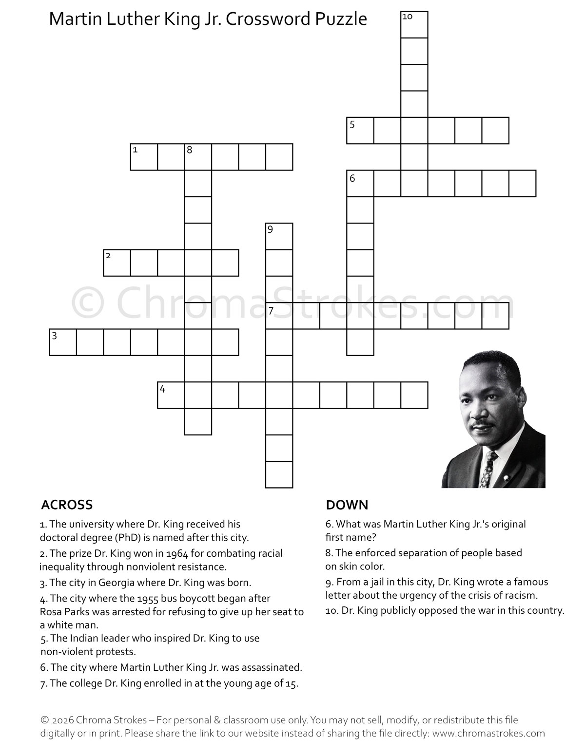 Martin Luther King Jr. Crossword Puzzle