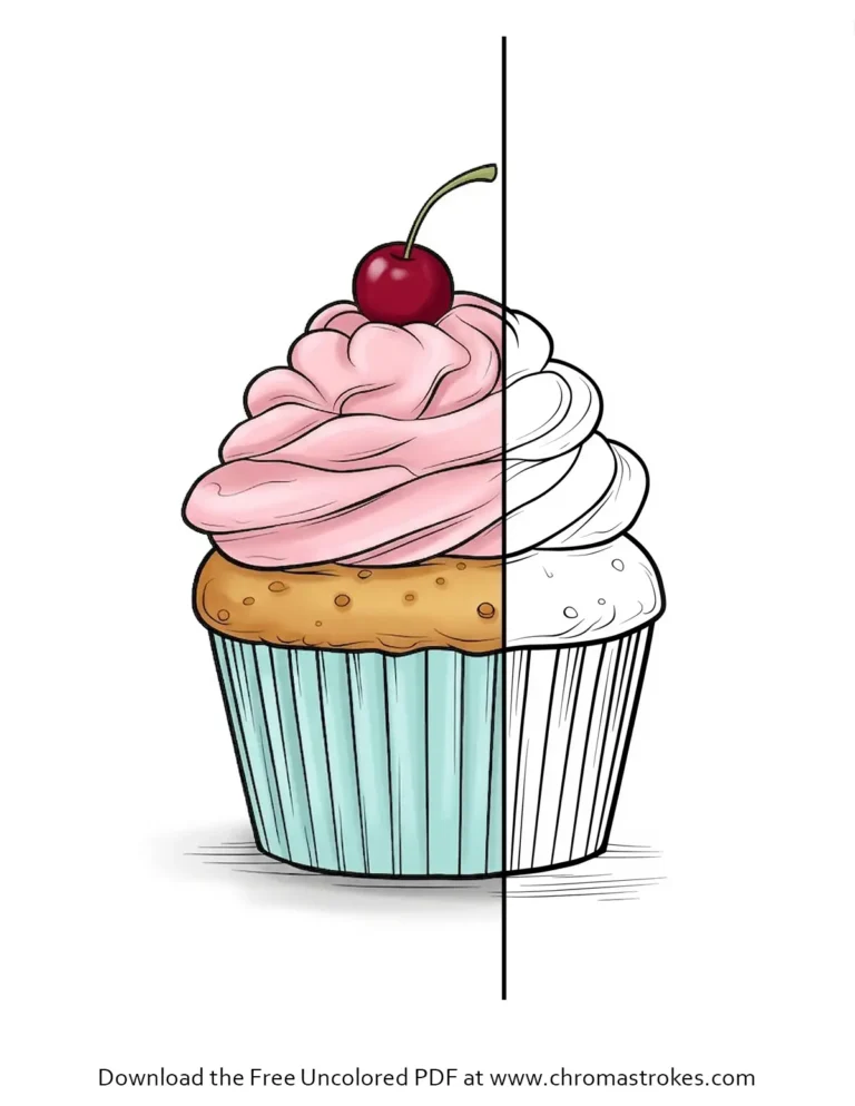Cherry Cupcake Free Coloring Page