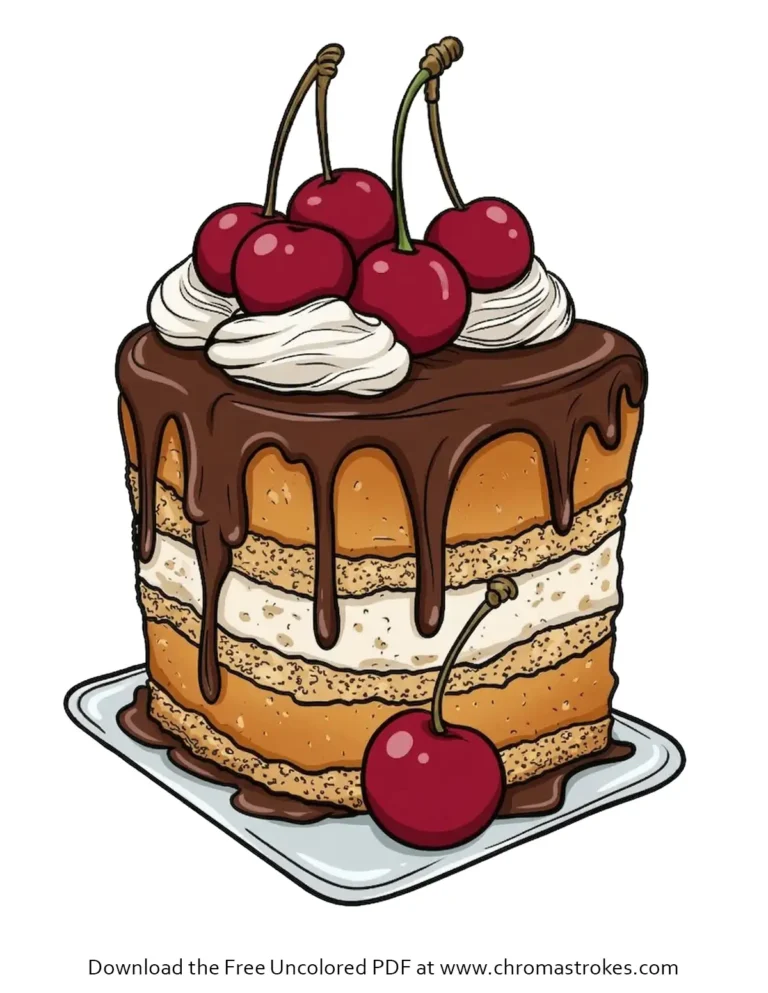 Cherry Cake Coloring Page for kids and adults
