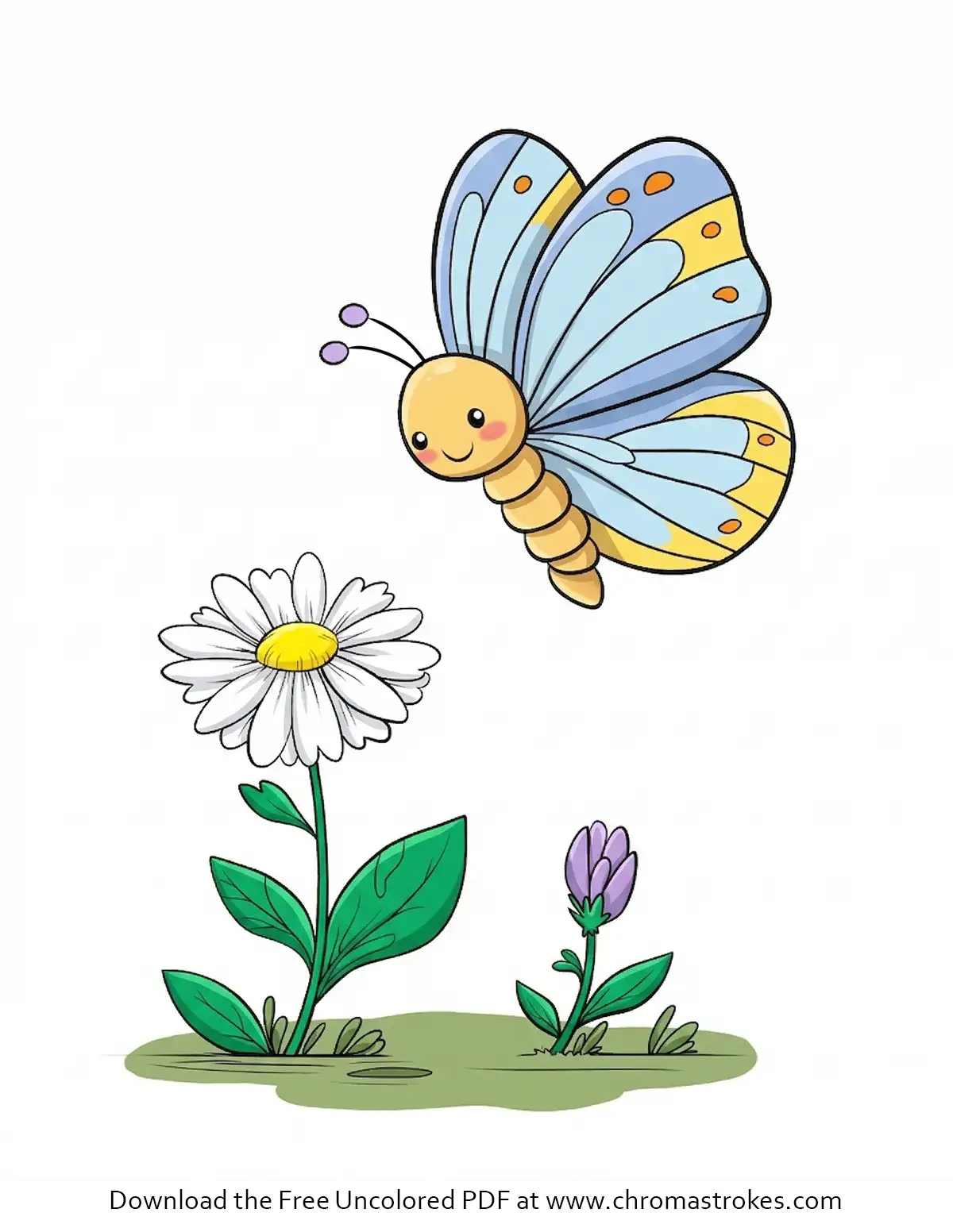 Cute butterfly coloring page free PDF