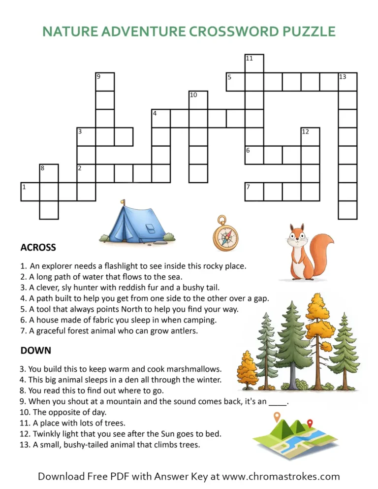 Nature adventure crossword puzzle for kids