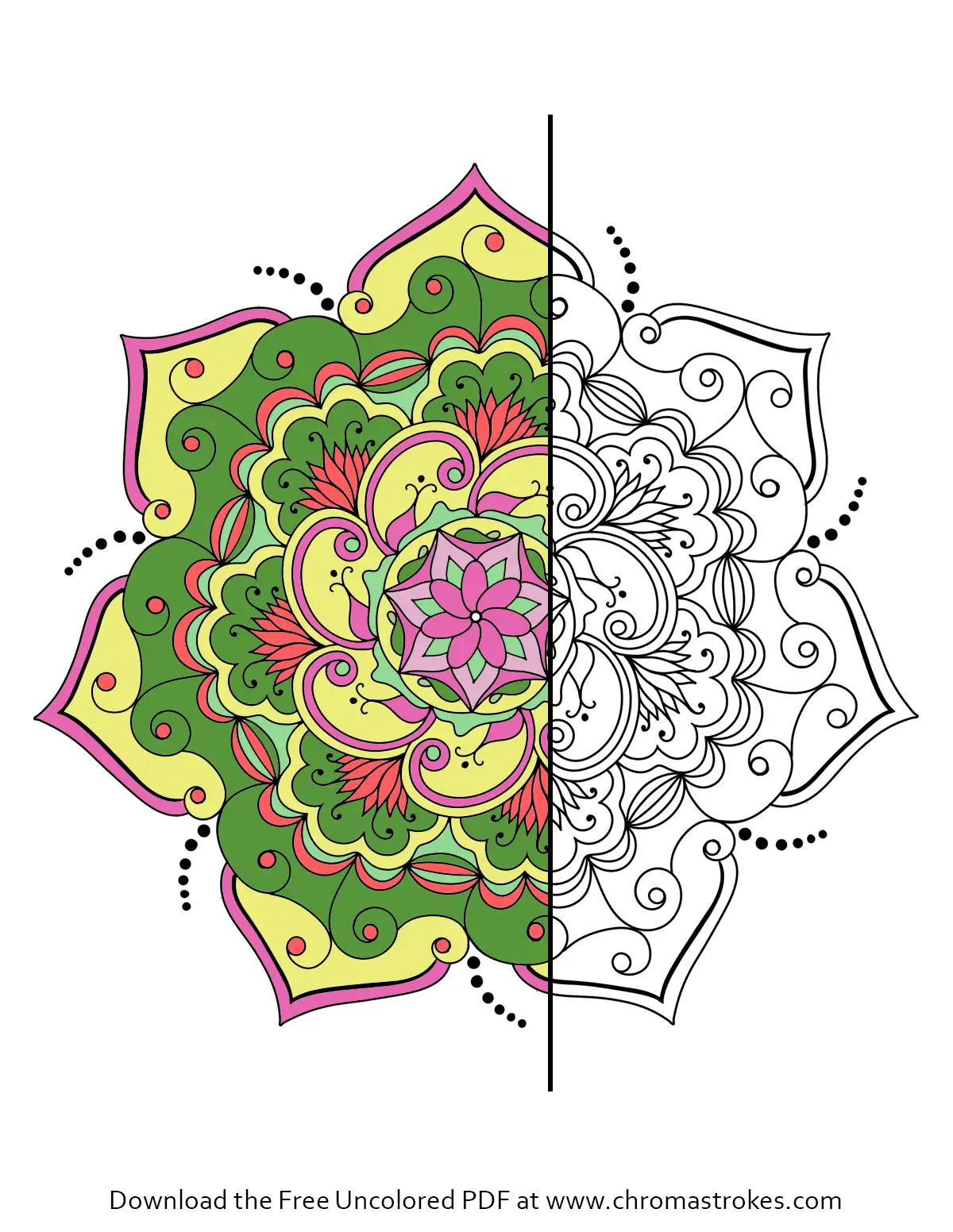 Intricate adult coloring page mandala featuring circular floral patterns and detailed swirls in elaborate line art.