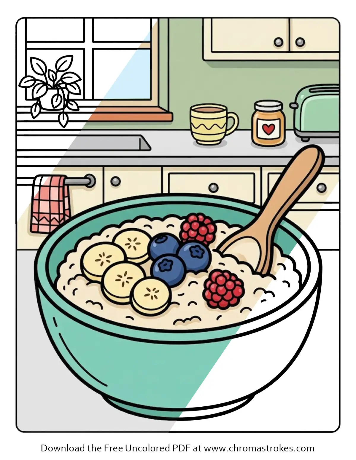 Oatmeal with Berries Coloring Page