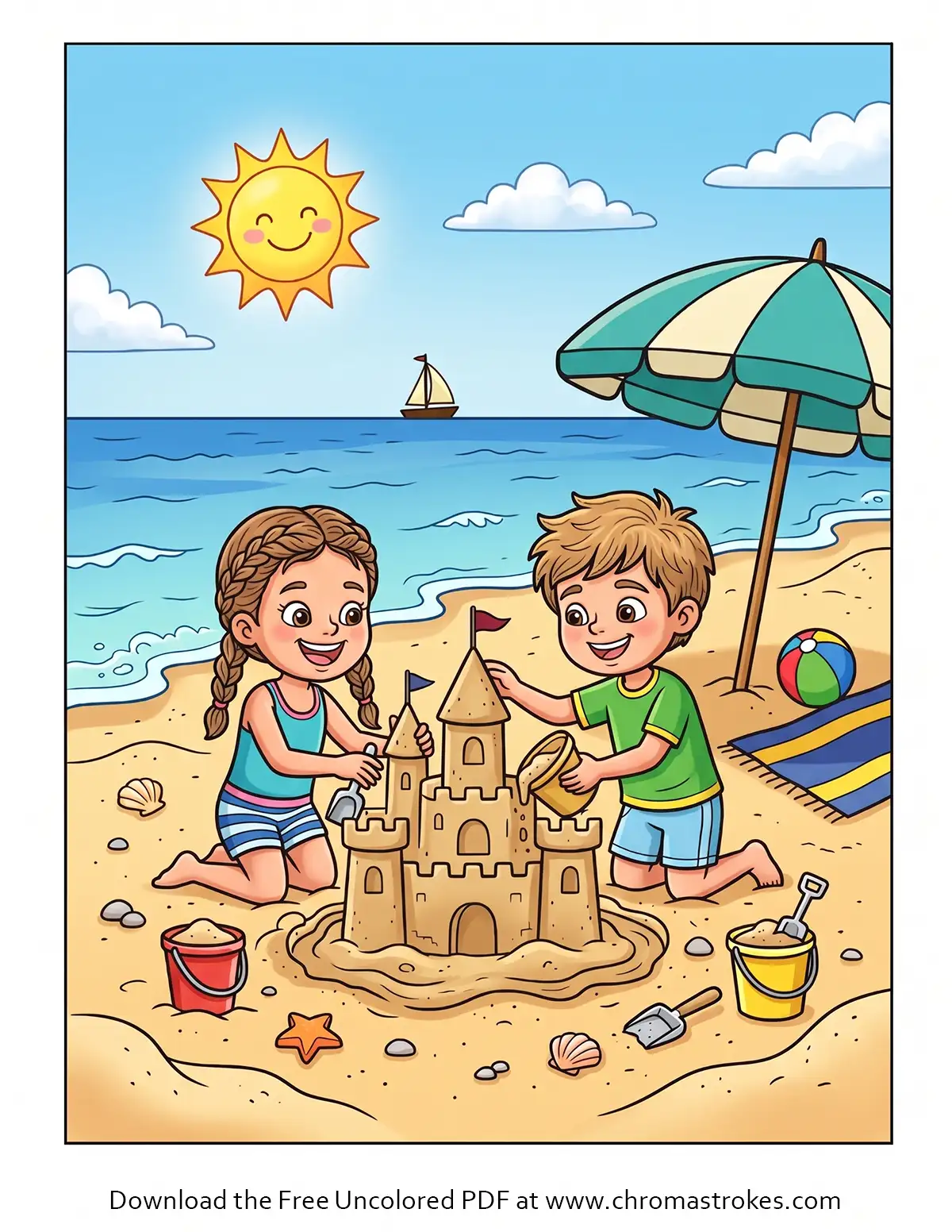 Sandcastle Coloring Page – Beach Fun