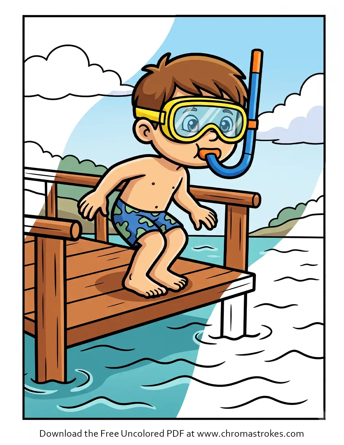 Boy Snorkeling: Free Summer Coloring Page for Kids