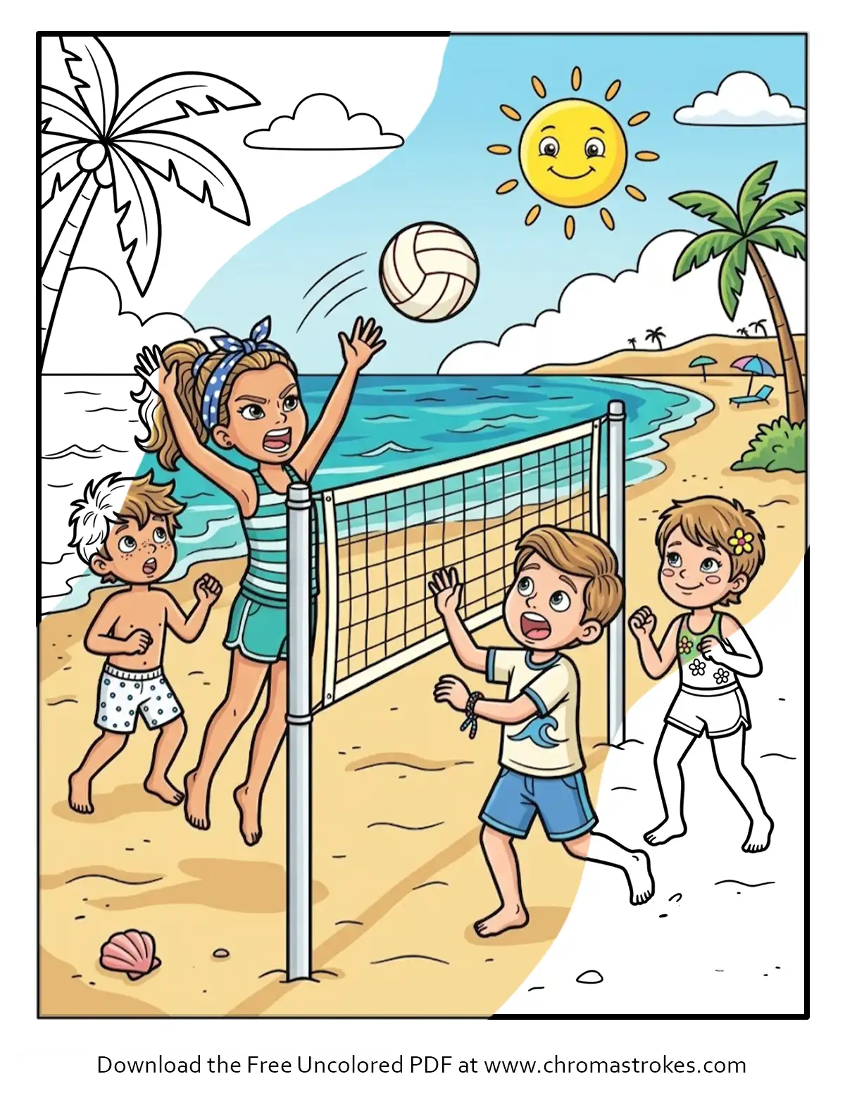 Beach Volleyball Summer Coloring Page