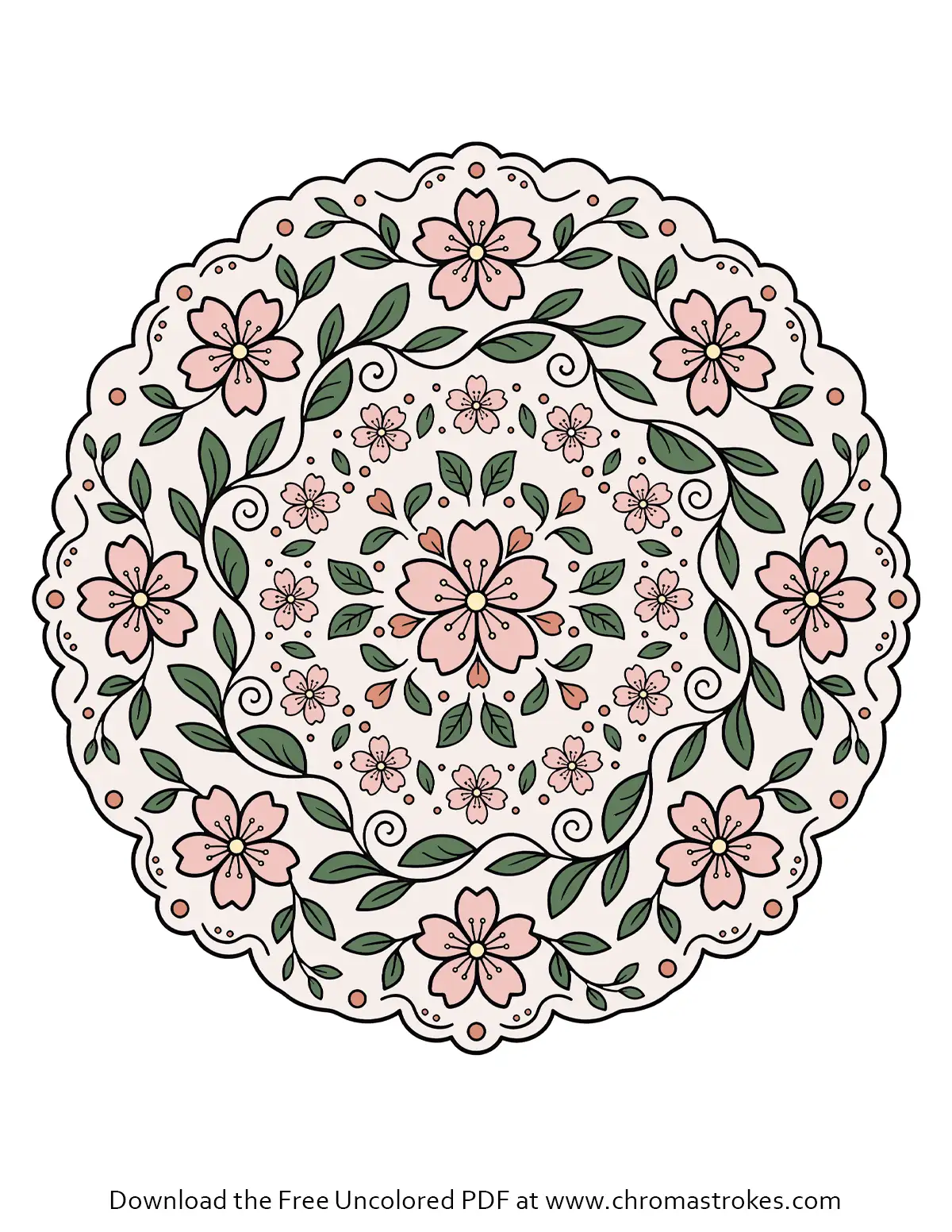 Sakura Flowers Mandala Coloring Page
