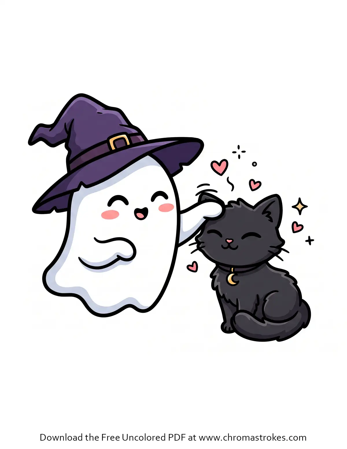 Ghost Petting a Kitten – Cute Ghost Coloring Page