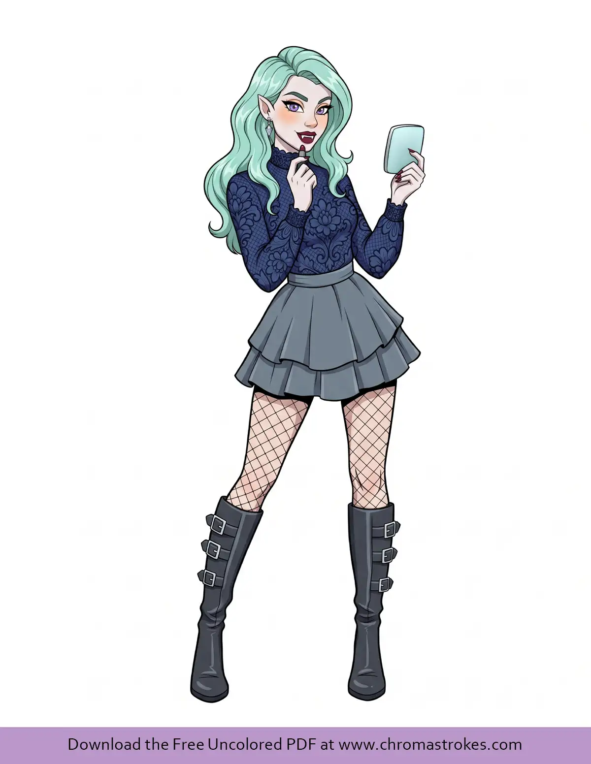 Applying Lipstick – Glam Vampire Coloring Page